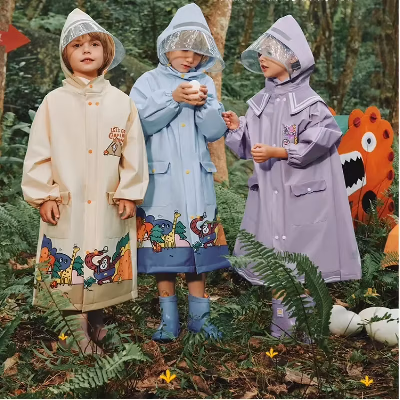 Waterproof Raincoat for Children Kids hiking to school Thick Rain Jacket Thick Boys Girls Student Schoolbag Long Rainwear