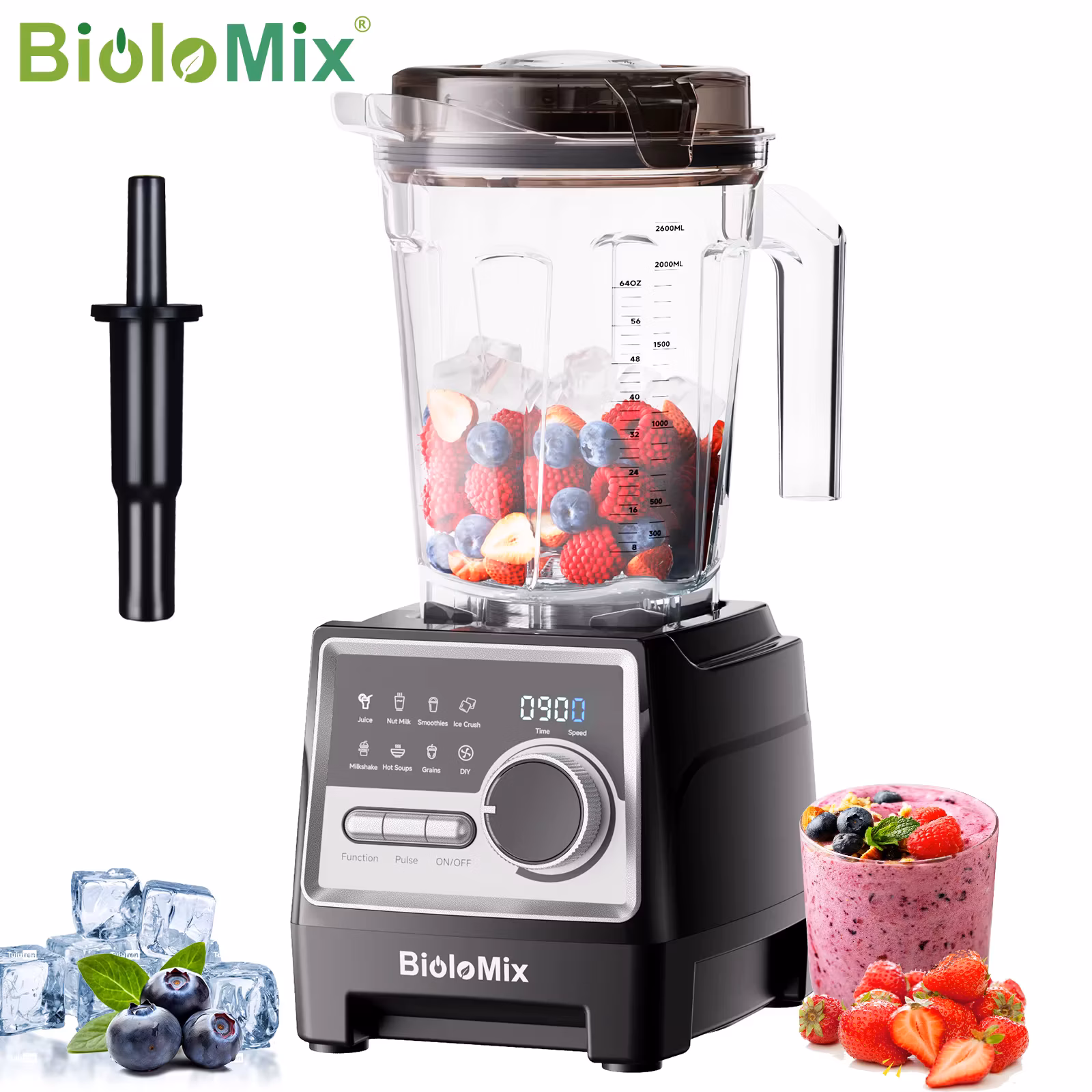 BioloMix 1500W Professional Blender With 2.6L Bpa Free Jar With 6 Blades, 7 Preset Program for Smoothies, Shakes, Nut Milk