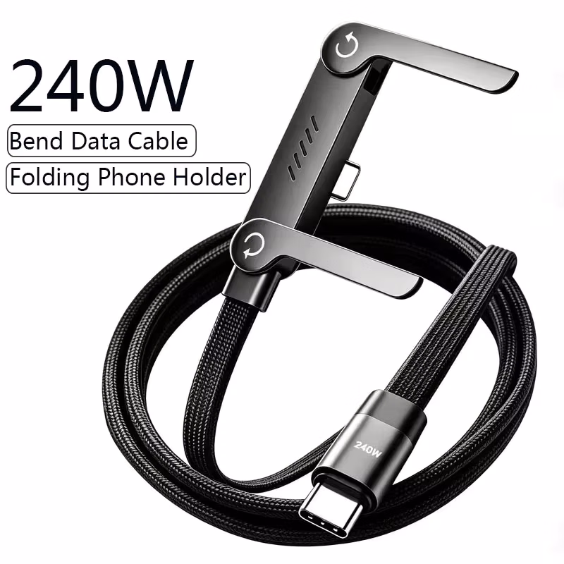 240W PD Charging Type C to Type C Cable Usb A to Type C Cable with Foldable Stand Phone Holder for iPhone Xiaomi Huawei