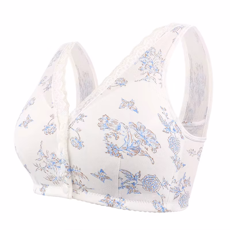 Women's Fashionable Printed Tank Bra Without Steel Ring Soft Comfortable Ultra-thin Breathable Front Button Plus Size Bra