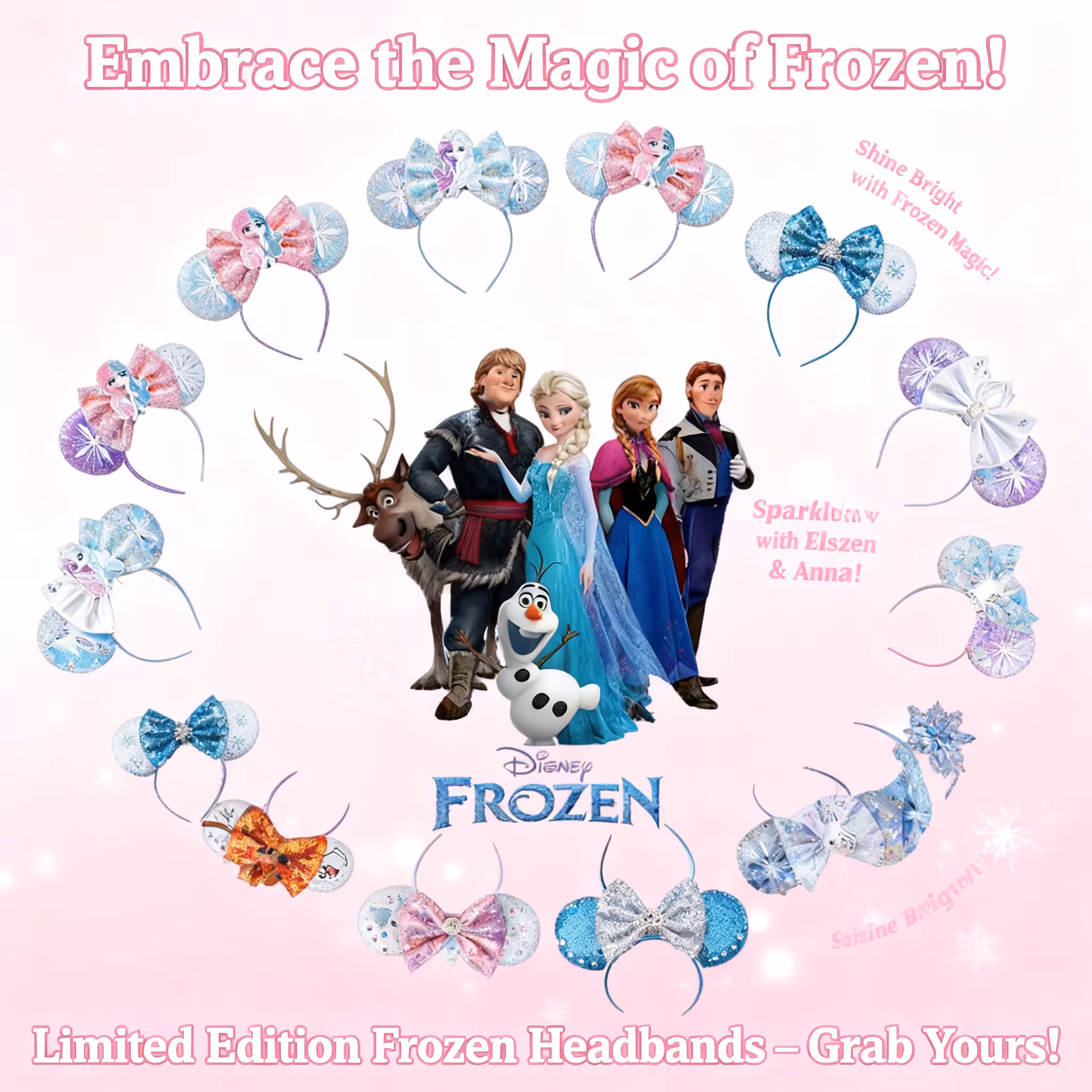 Disney Frozen Elsa Princess Anna Snowflake Hair Accessories Women Girls Crown Headband Bow Sequins Olaf Hair Band Kids Gift