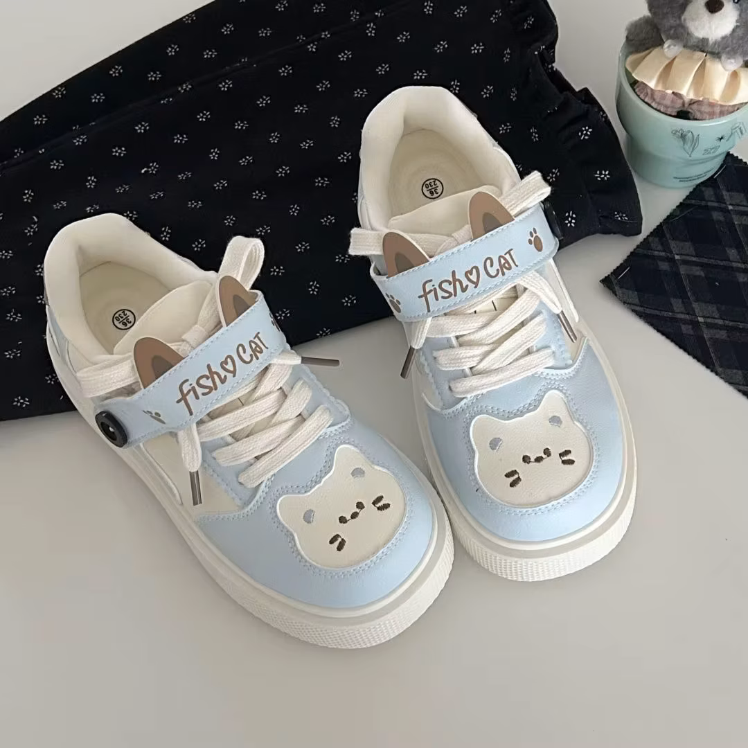 Platform cat sneakers women's leatherette sports shoes niche kitty paw trainers teen girls chunky athletic skate shoes woman