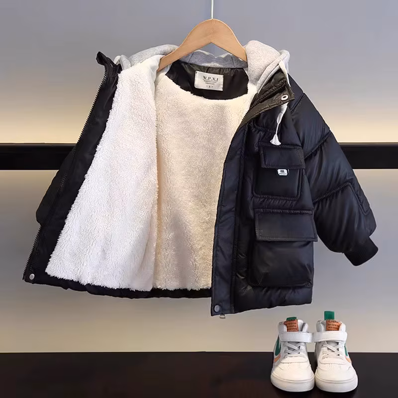 Winter Children's Coat Hooded Plus Velvet Thicken Warm Winter Kids Jacket Windbreaker Teen Children's Outerwear Clothing