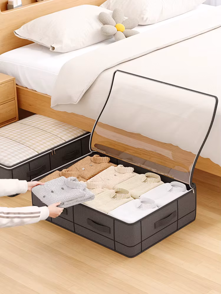Under Bed Visible Storage Bag Bed Bottom Fabric Foldable Large Capacity Bedding Dorm Bedroom Closet Organizer