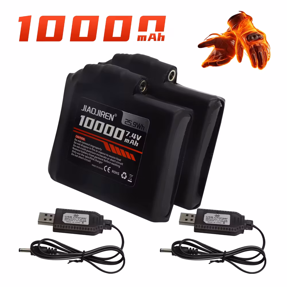7.4V 10000mAh rechargeable lithium polymer battery for heating gloves, socks, heated jackets, vests, and electric gloves