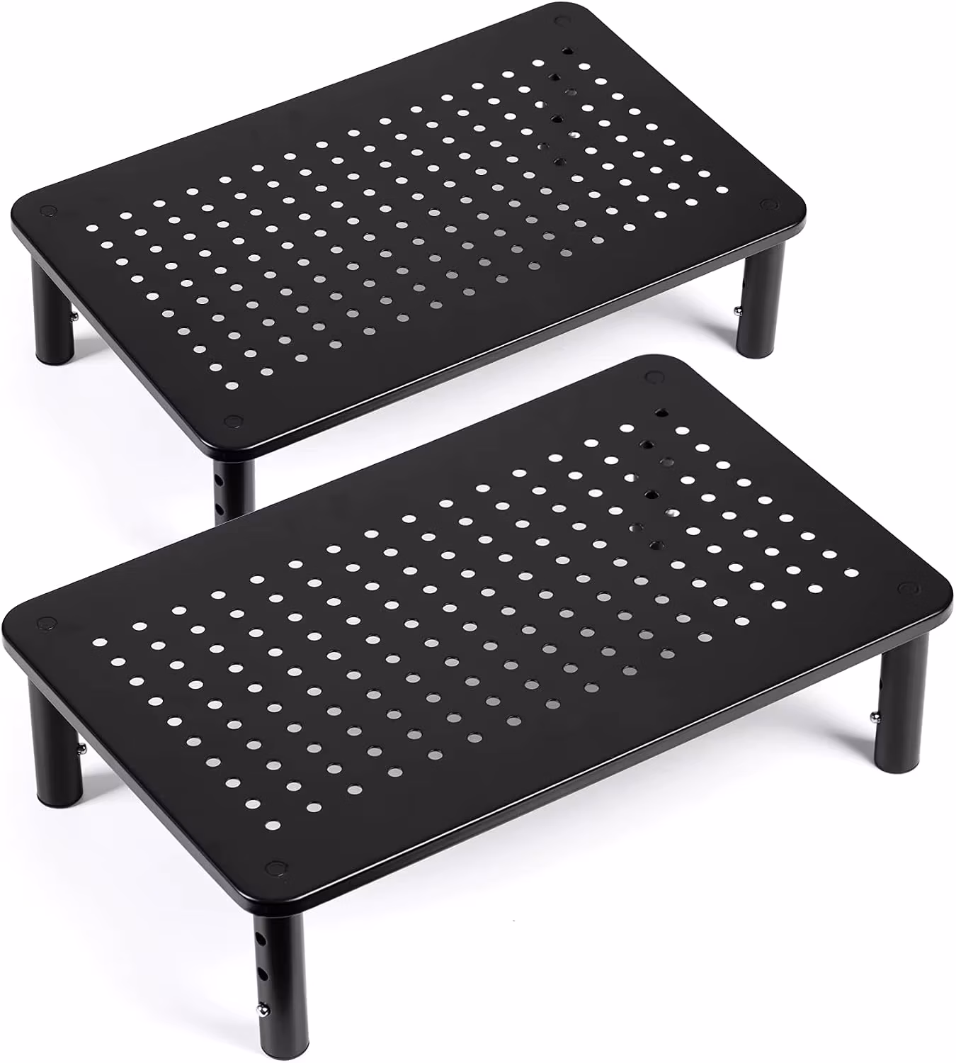 Adjustable Monitor Riser Stand, 3 Heights, Heavy Duty Metal Laptop Computer Shelf, Mesh Platform, 2 Pack