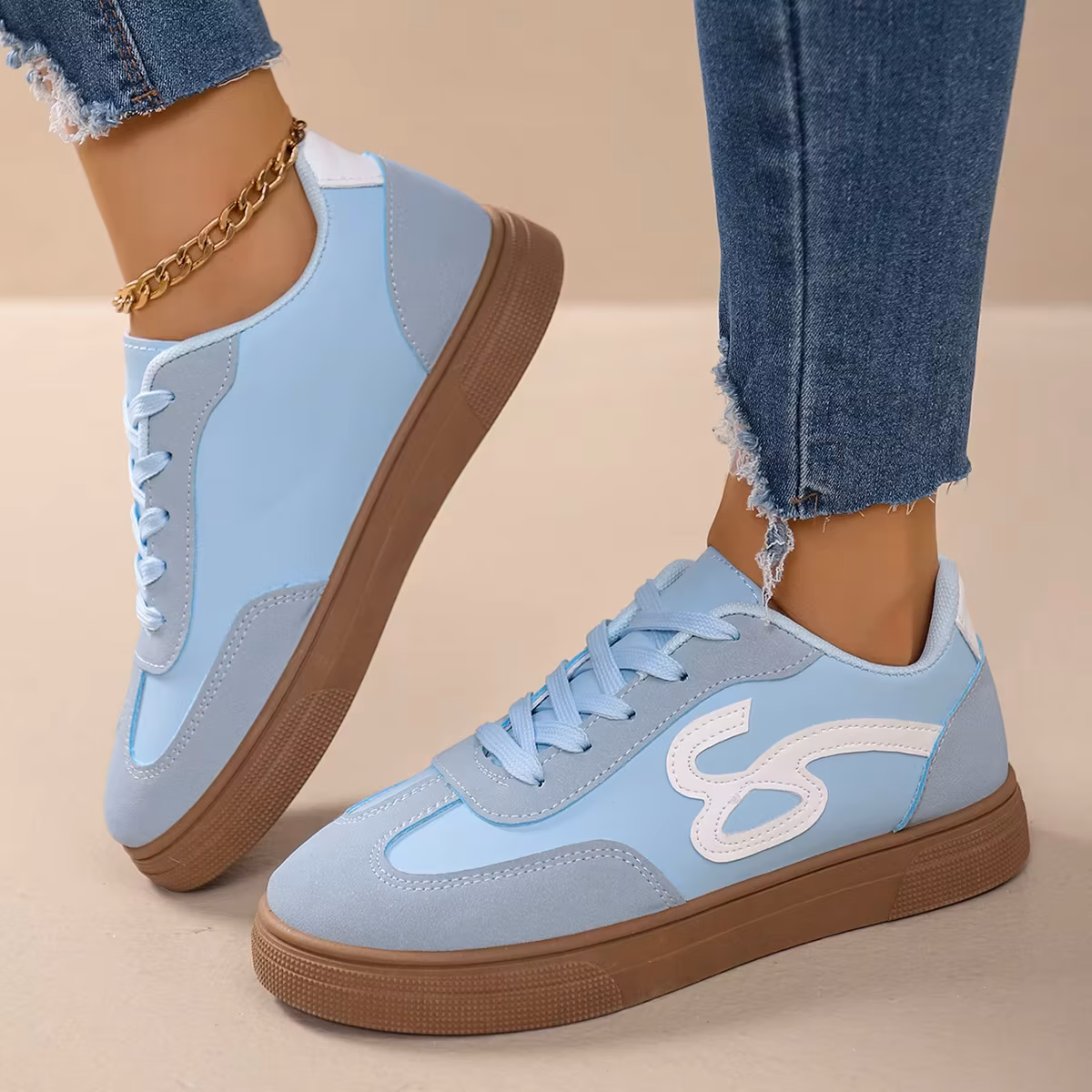 Women's lightweight sports shoes - all season, breathable synthetic leather upper, fitness running, daily casual lace up shoes
