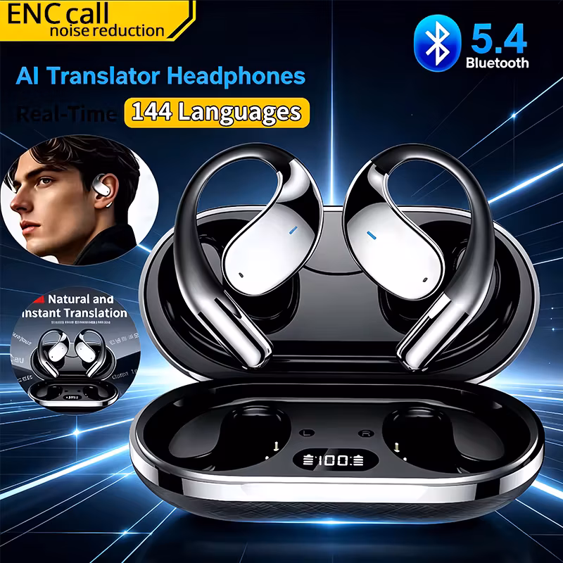 AI Translation Earbuds Bluetooth 5.4 Noise Cancelling 144 Languages Real Time Instant Translator 3-in-1 Smart Headset