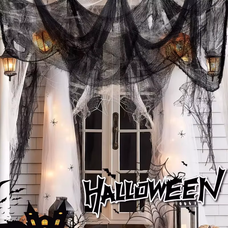 1-3PCS Halloween Black Chunky Gauze Fabric Diy Haunted House Decorative Gauze for Horror Party Scene Prop Use