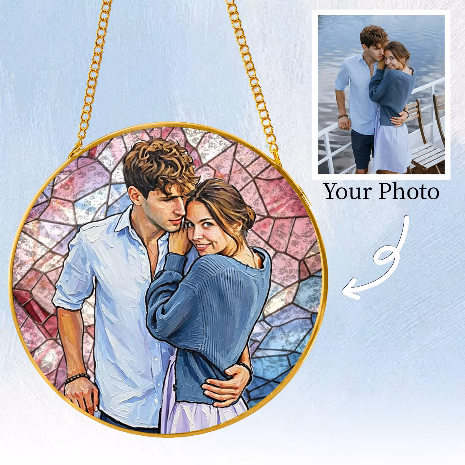 1 pc Personalizar photo Window glass sun catcher hanging with chain For Graduation,Her She,Friends,Bedroom.