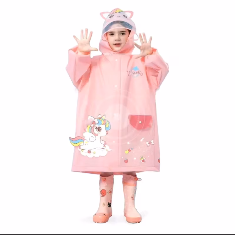 Cute Dinosaur Unicorn Kids Waterproof Rain Poncho Jacket With Backpack Slot Children Student School Rainwear