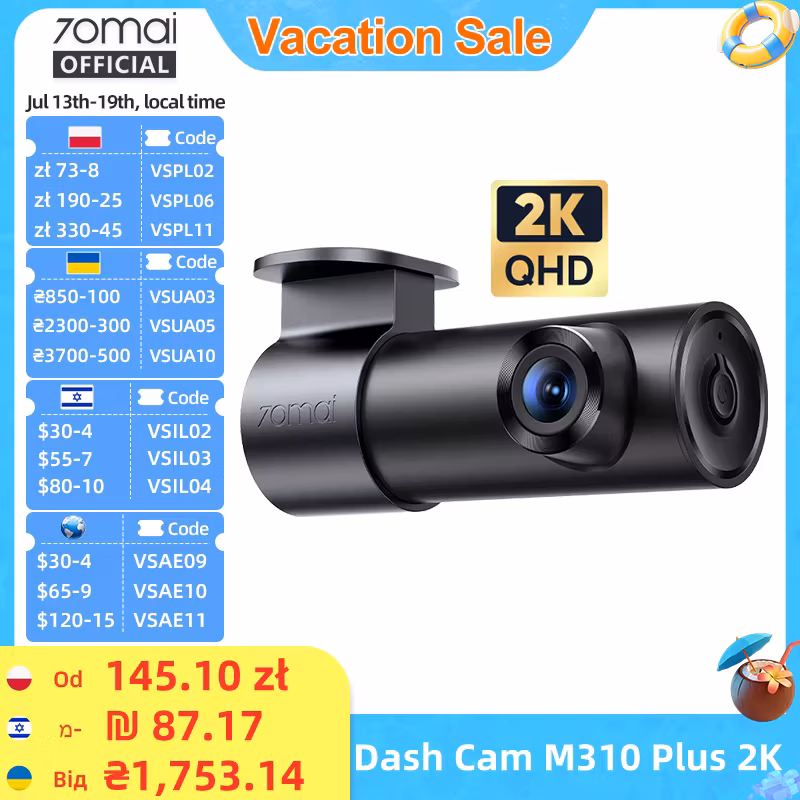 70mai Dash Cam M310 Plus 2K 1440P 143°Fov F1.55 Smart Voice Control 24H Parking Guard Night Vision 70mai M310 Plus 2K Car Dvr