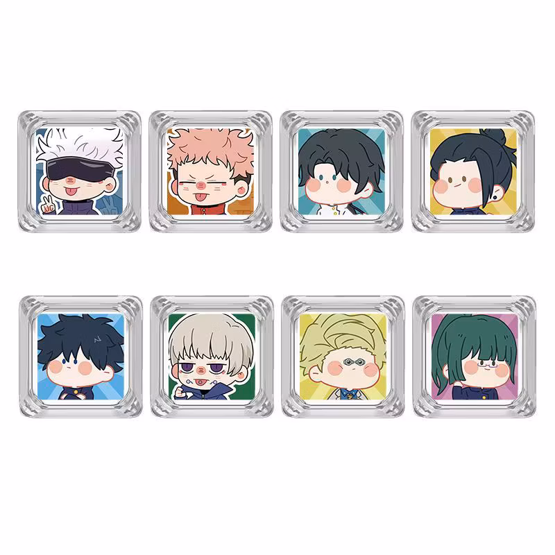 Jujutsu Kaisen chibi cartoon cross-axis cube mechanical keyboard keys, wear-resistant transparent keycaps, PC material