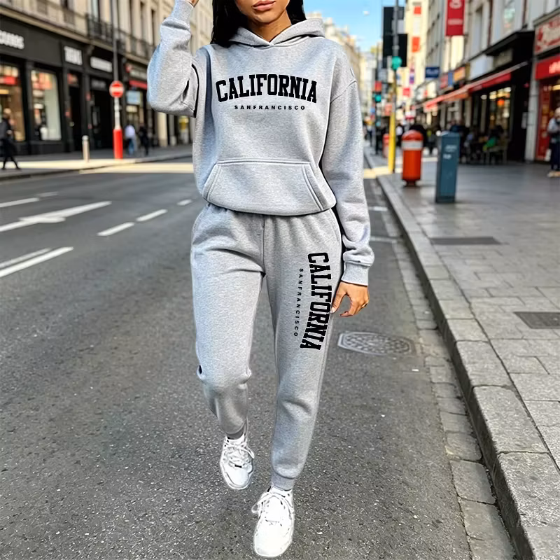Urban Casual Fashion Hoodie Jogger Suit Autumn Winter Outfit Arrival Women's Tracksuit Hooded Sweatshirt and Sweatpants