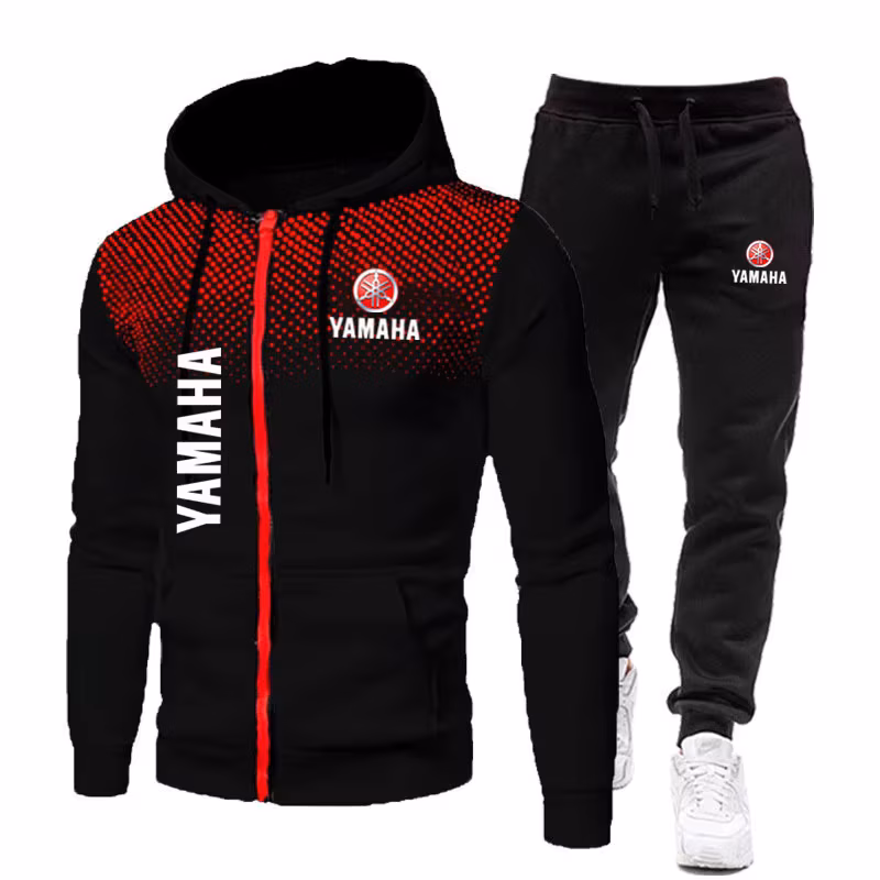 Yamaha Men's Sets Logo Print Spring Fashionable Casual Outdoor Zippered Hoodie Sweatshirt Sport Pants for Motorcycle Enthusiasts