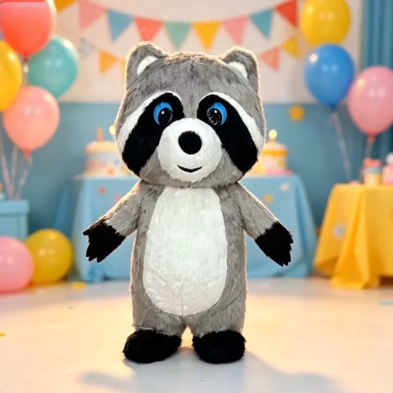 Grey Plush Inflatable Raccoon Mascot Costume Halloween Xmas Funny Party Role Play Street Walking Performance Doll Outfits