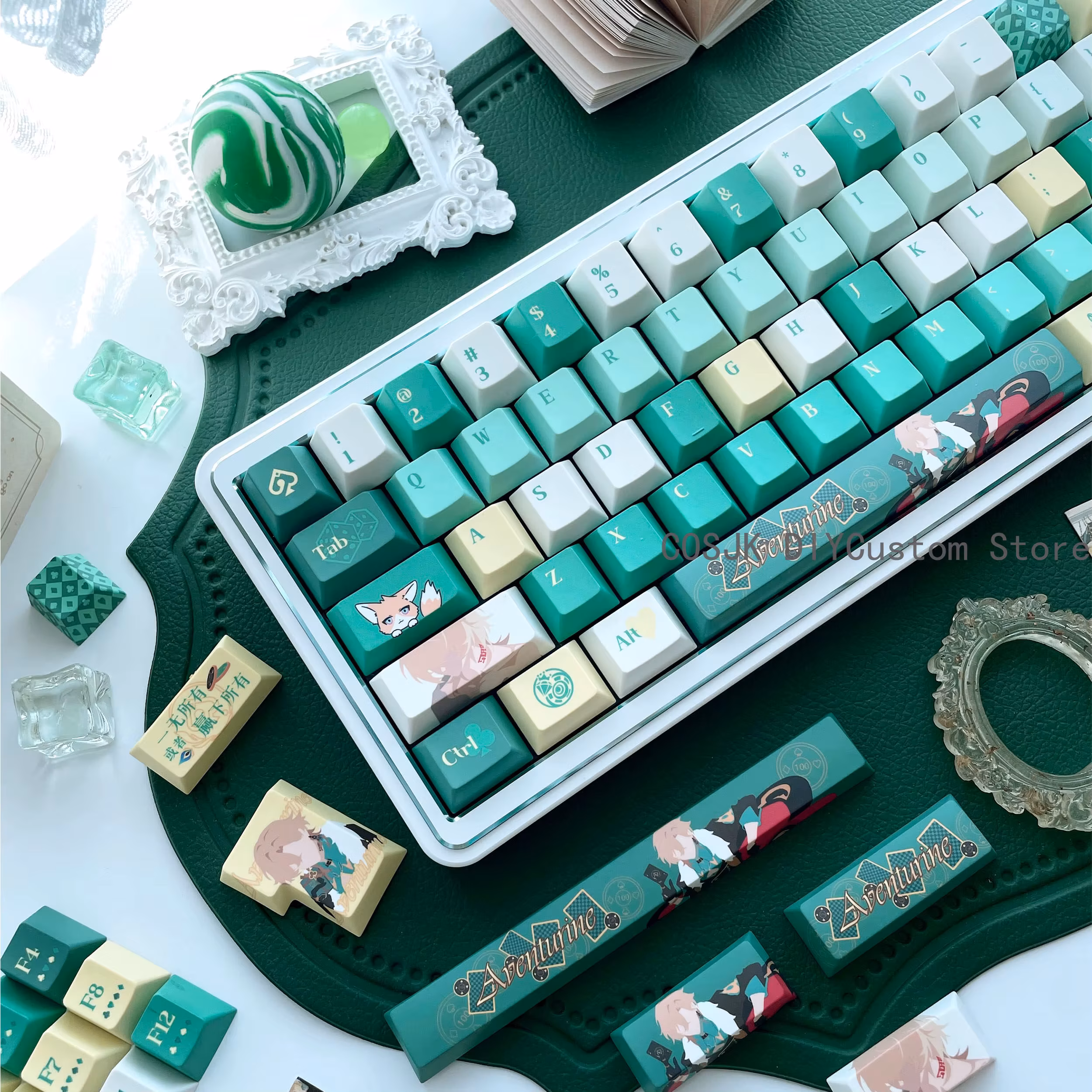 Game Honkai: Star Rail Aventurine Pbt Translucent Mechanical Keycaps Cosplay Computer Accessories 140-Key Keyboard Keycap Gift