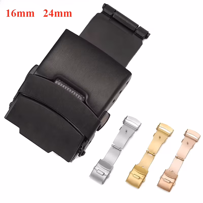 316L Solid Stainless Steel Buckle 16mm 24mm Seiko Clasp Double Lock Button Luxury Buckle Metal Watch Accessories with Tools