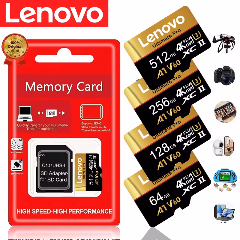 Original-Lenovo Micro TF/SD 100MB/s Uhs-I Class10 16GB 512GB 256GB 128GB 32GB 64GB 16GB for PC Phone Uhs I High Speed TF Card A1
