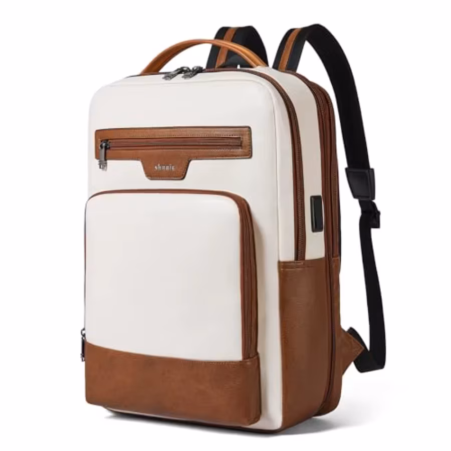 Leather Laptop Backpack for Women and Men, 28 L Travel Backpack Computer Bag Fits 16 inch Laptop, Expandable Casual Daypack wit
