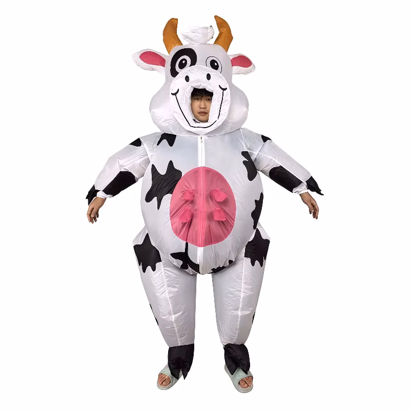 Halloween Funny Inflatable Cow Costume, Full‑Body Blow‑up Spotted Cow Suit for Masquerade Birthday Party Role‑Play Fancy‑Dress