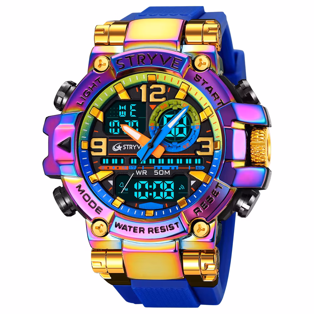 Stryve Watch for Men's Digital-Analog Dual Movement Luminous Calendar Waterproof Watches Fashion Men's Sports Watch 8025