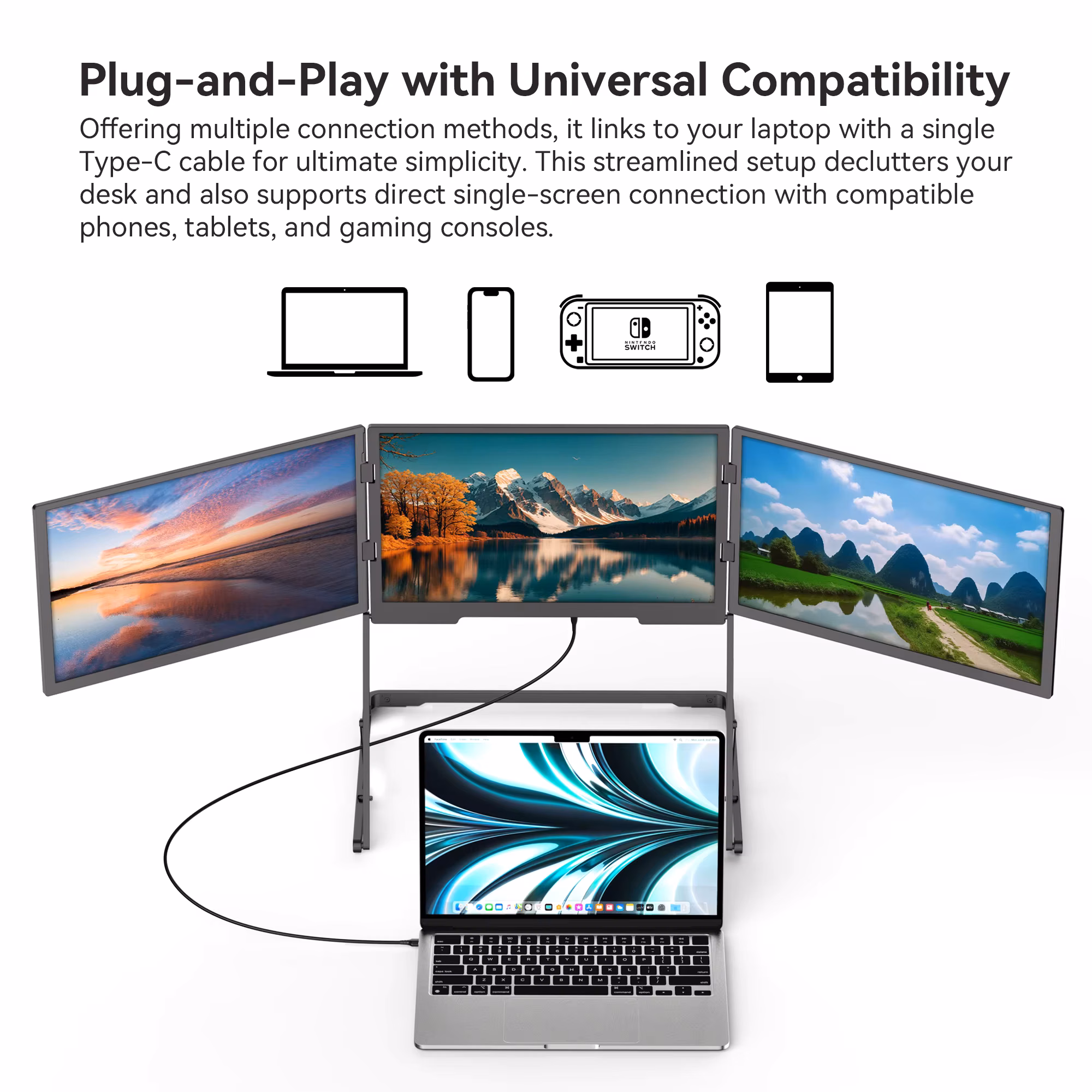 Odm Triple Screen Ips Monitor 18.5" C Laptop One-Cable Setup Portable Business Use Full HD Adjustable Stand TriCreate