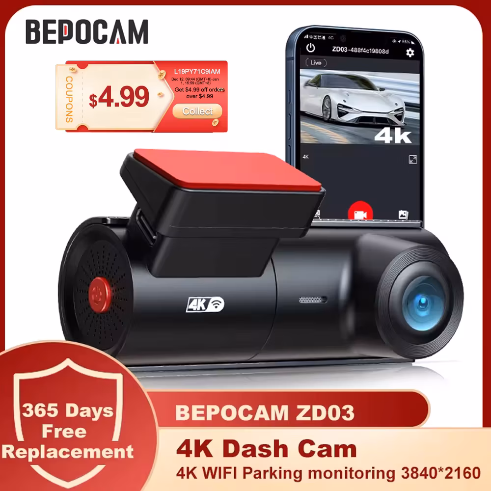 Bepocam ZD03 4K Dash Cam for Cars Wifi with 170° Wide Angle Fov Wdr Night Vision Car Dvr 24H Parking Monitor Wifi & App Control