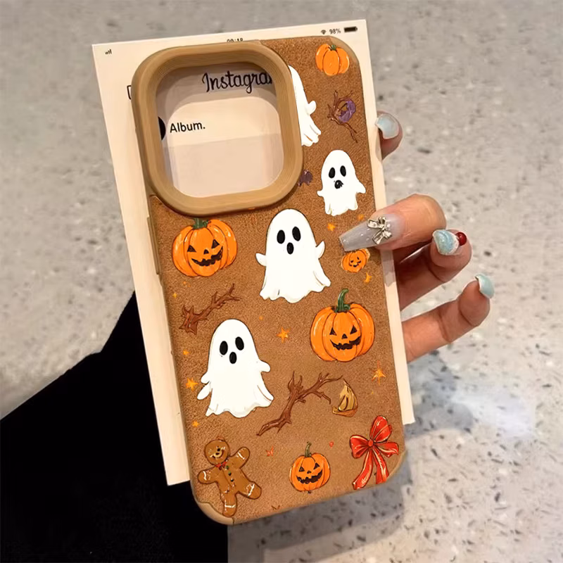 Halloween Cute Pumpkin Ghost Phone Case For iPhone 18 17 Pro Max 16 15 14 Plus 13 12 11 Pro Air Fall Halloween Shockproof Cover