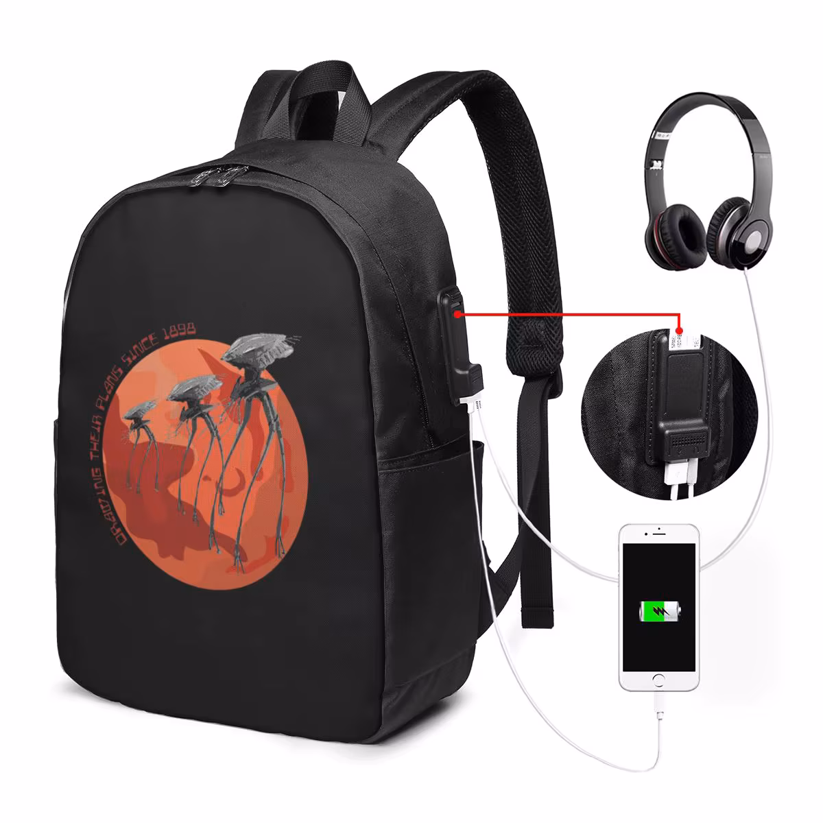 War Of The Worlds Drawing Their Plans Since 1898 Backpack Travel Notebook Bag Computer College Student School Bag Laptop