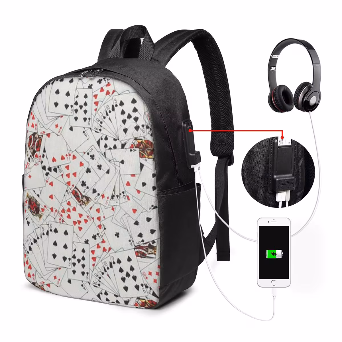 Playing Cards Poker Print Backpack Travel Notebook Bag Computer College Student School Bag Laptop Shoulder Bags for Men Women