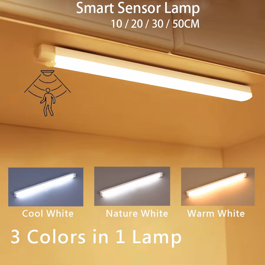 Motion Sensor Wireless Led Night Light Usb Rechargeable Long Strip Bar Lamp for Kitchen Cabinet Wardrobe Bedside Staircase Tube