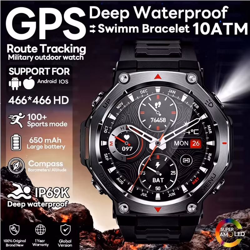 T-Rex 3 Ultra Outdoor Sports Smart Watch Men Gps Motion Track 5 Atm Waterproof Heart Rate HD Bluetooth Call Smart Watch