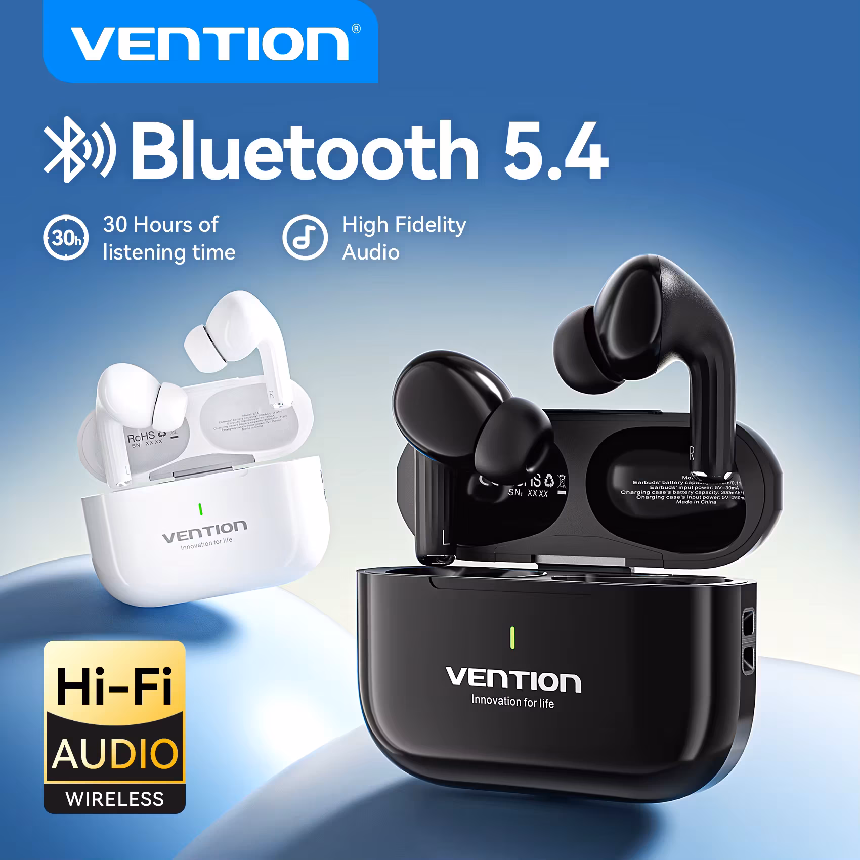 Vention Bluetooth 5.4 Wireless Earphones Al-based Enc Water-Resistant IPX4 Hi-Fi Stereo Tws Earbuds With Mic For Student