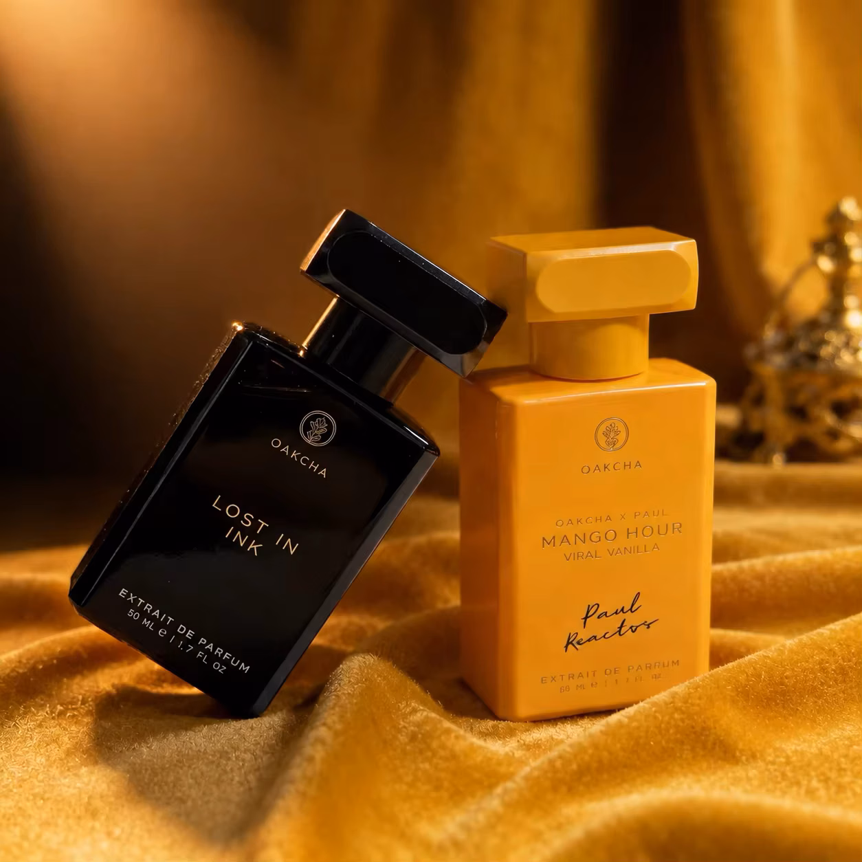 Oakcha 2Pcs Set Extrait De Parfum 1.7floz(50ml), Lost in Ink & Mango Hour Viral Vanilla Perfume, Long Lasting Fragrance Gift Set for Women Men, Mysterious Woody Smoky & Warm Mango Vanilla Scent, Elegant Square Bottle for Daily Wear & Holiday Gift