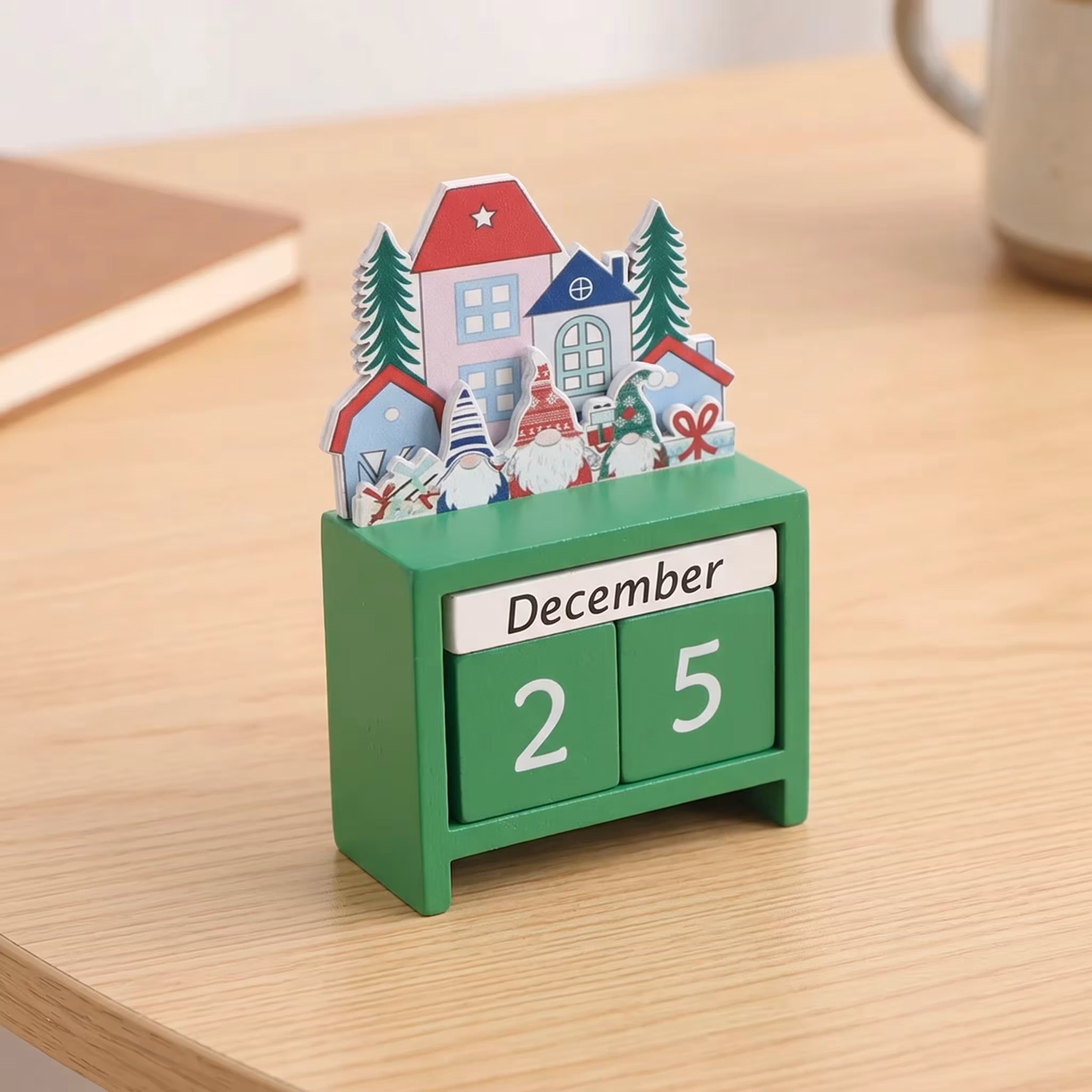 Christmas Countdown Advent Calendar, Days Until Christmas Countdown Desk Wooden Decoration Home Ornaments Office Decor - Santa
