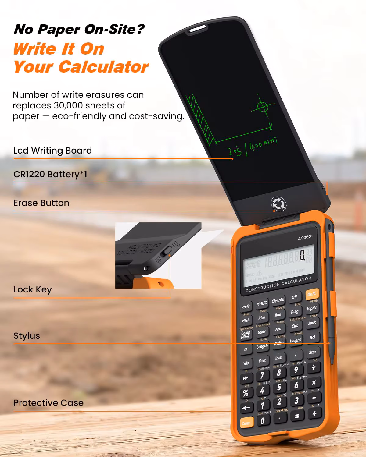 Roatee Construction Calculator with Writing Tablet Industrial Scientific Engineering Calculator for Contractor Concrete Pocket