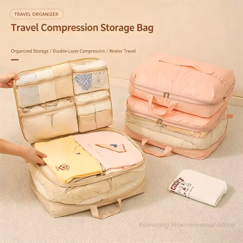 5 in 1 Expandable Travel Packing Cubes Compression Luggage Organizer Multi Compartment Clothes Underwear Socks Storage Bags