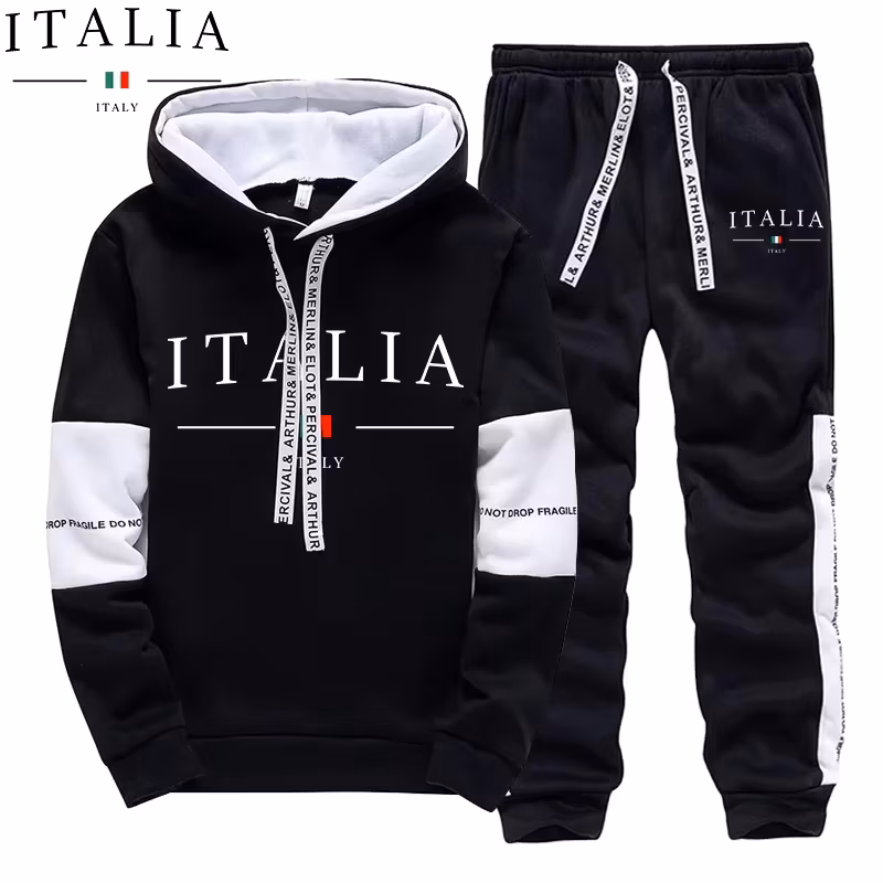 Autumn Winter Men's Tracksuit Casual Hooded Sweatshirts Outdoors Sports Jogging Clothing Classic Black White Single Hoodie Pants
