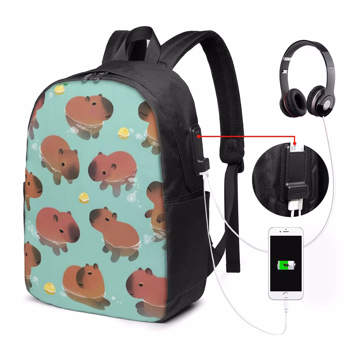 Capybara Animal Pattern Backpack Travel Notebook Bag Computer College Student School Bag Laptop Shoulder Bags for Men Women