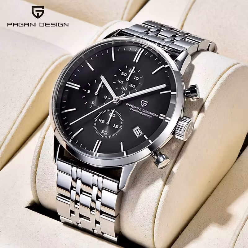 Pagani Design Fashion Business Men's Stainless Steel Quartz Watch Waterproof Multi functional Night Light Watch Reloj+Gift Box