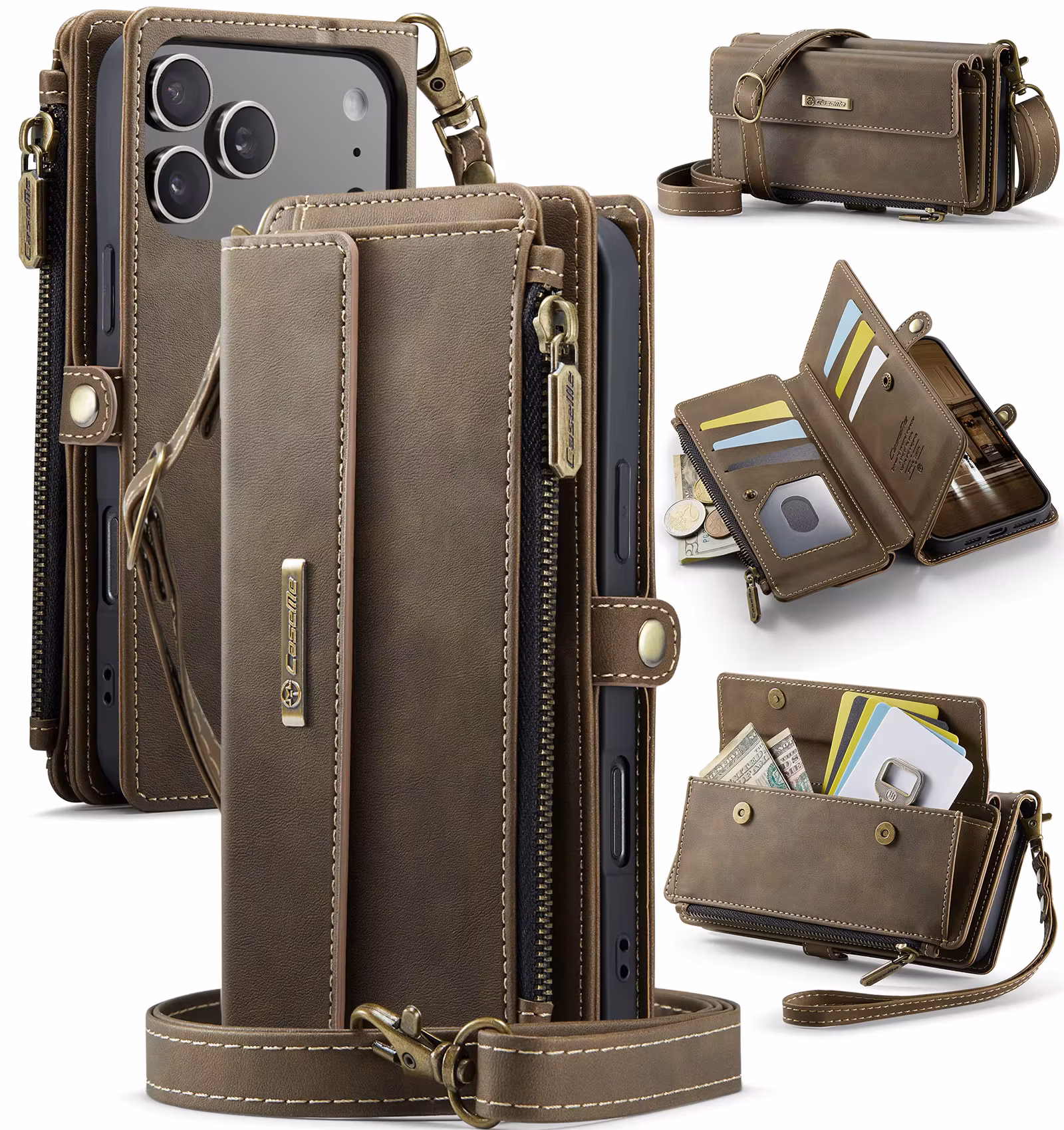 Business Magnetic Card Solt Wallet Leather Case For iPhone 17 Pro Max 16 Plus 15 14 13 12 11 Flip Long Lanyard Bag Book Cover