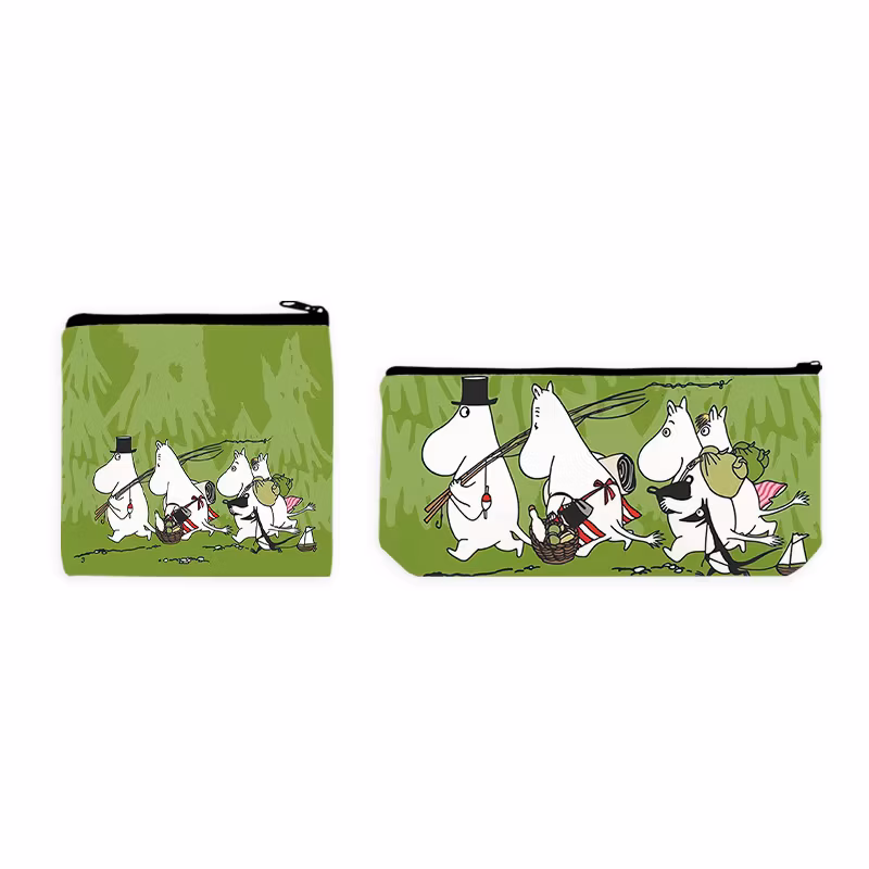 2PCS Kawaii Anime Moomins Series Coin Purse + Pencil Case Cute Cartoon Character Creativity HD Printing Zipper Bag