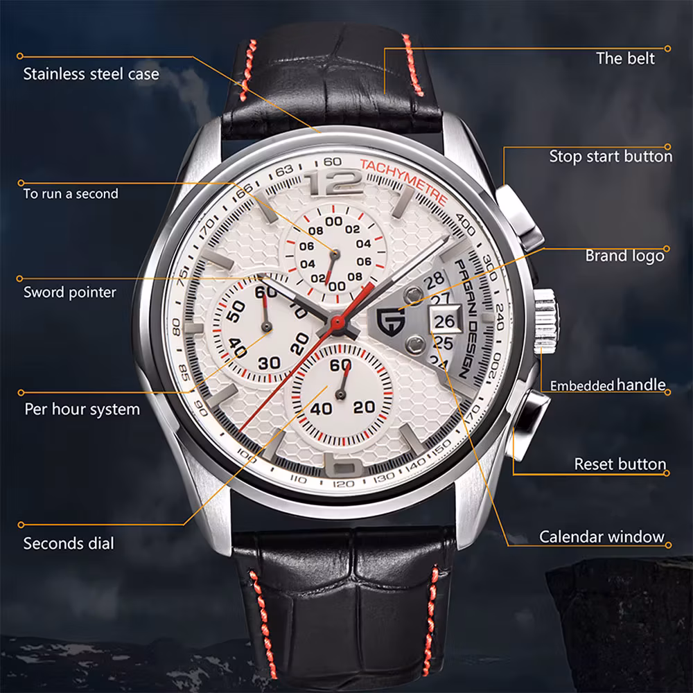 Pagani Design PD-3306 Chronograph Men Watch Brand Classic Leather Waterproof Quartz Wristwatch for Man Gift Reloj Hombre