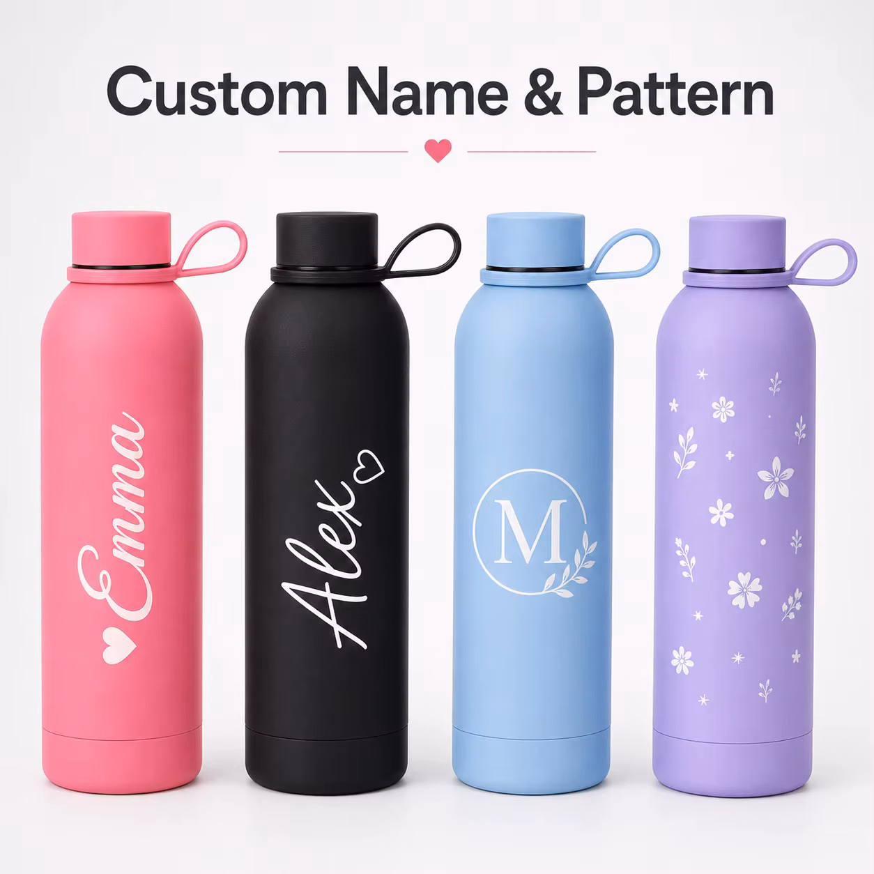 Personalized Custom Name Pattern Water Bottle Stainless Steel Vacuum Insulated Flask Portable Travel Thermos Engraved Gifts