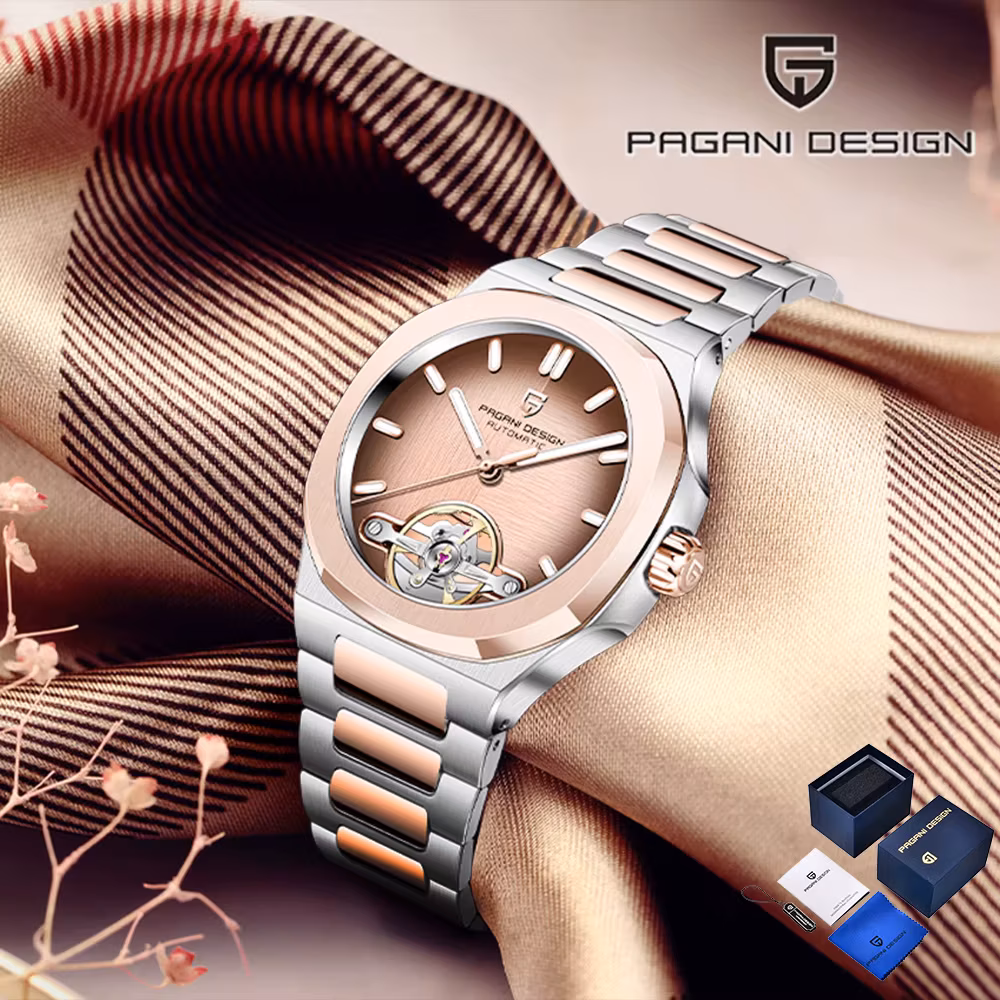 Pagani design tourbillon automatic men's watches luxury sapphire mechanical men's watch luminous steel watch men's gift box