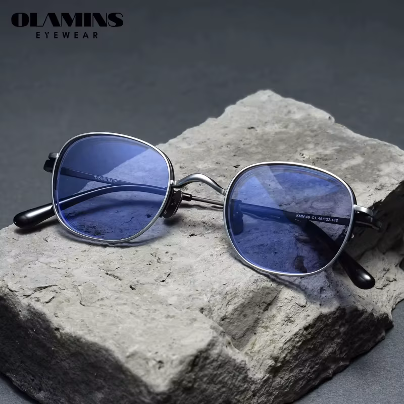 Olamins Ultralight Pure Titanium Magnetic Myopia Glasses Retro Square Men Big Face Friendly Polarized Sunglasses Anti Blue Light