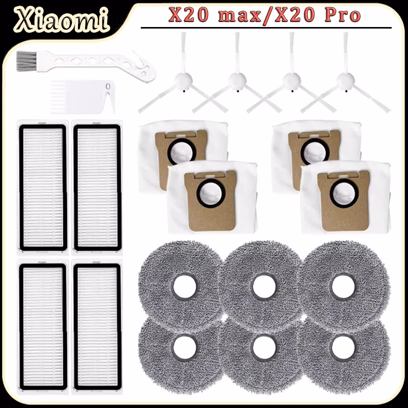 Replacement Parts Kit For Xiaomi X20 Max /X20 Pro Robot Vacuum Accessories,Side Brush,Hepa Filter,Mop Cloth,Dust Bags Spare Part