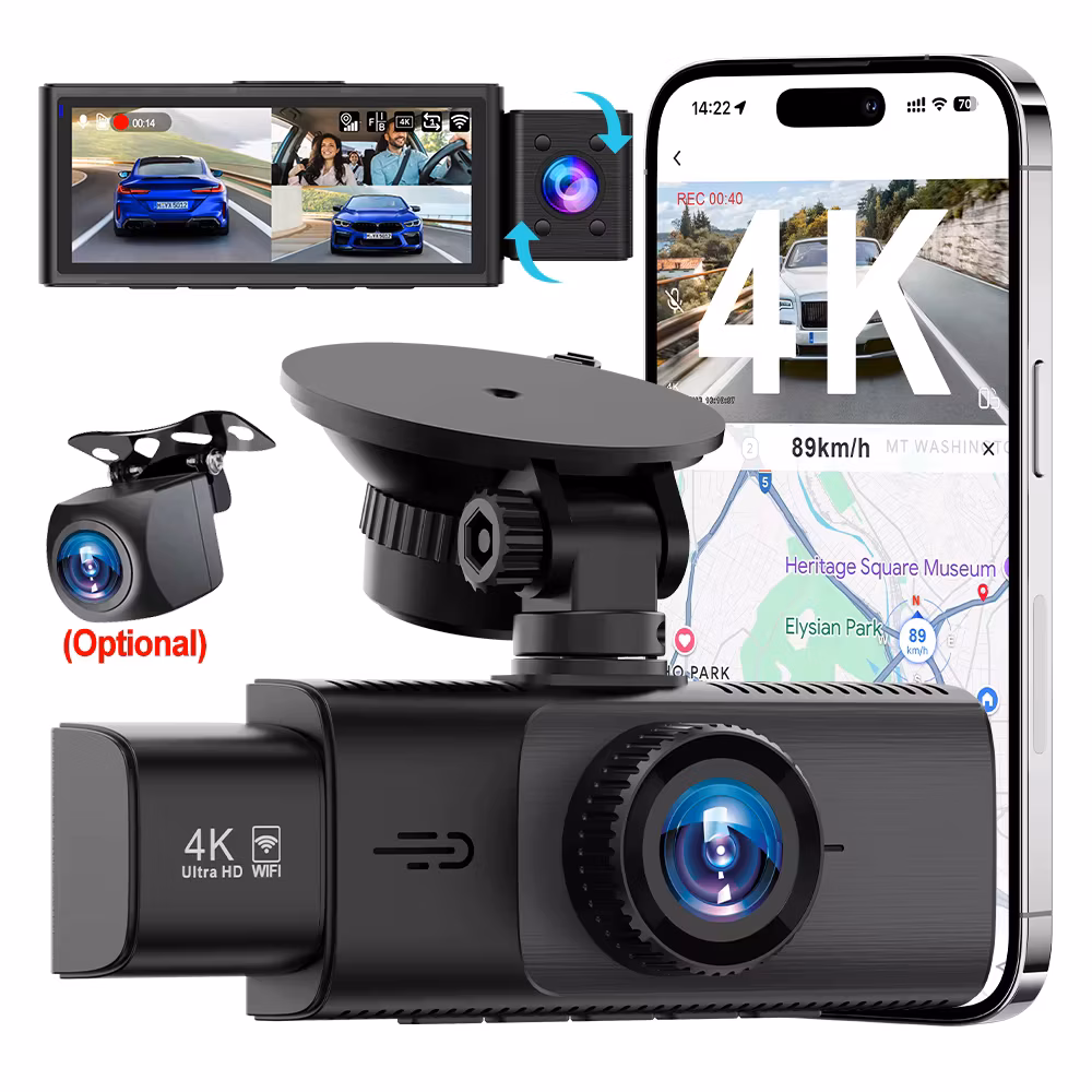 Wifi Dash Cam 3 Camera 4K Uhd Car Dvr 2/3Lens Camera Video Recorder Black Box Gps Dash Cam Auto Loop Recording Car Accessories