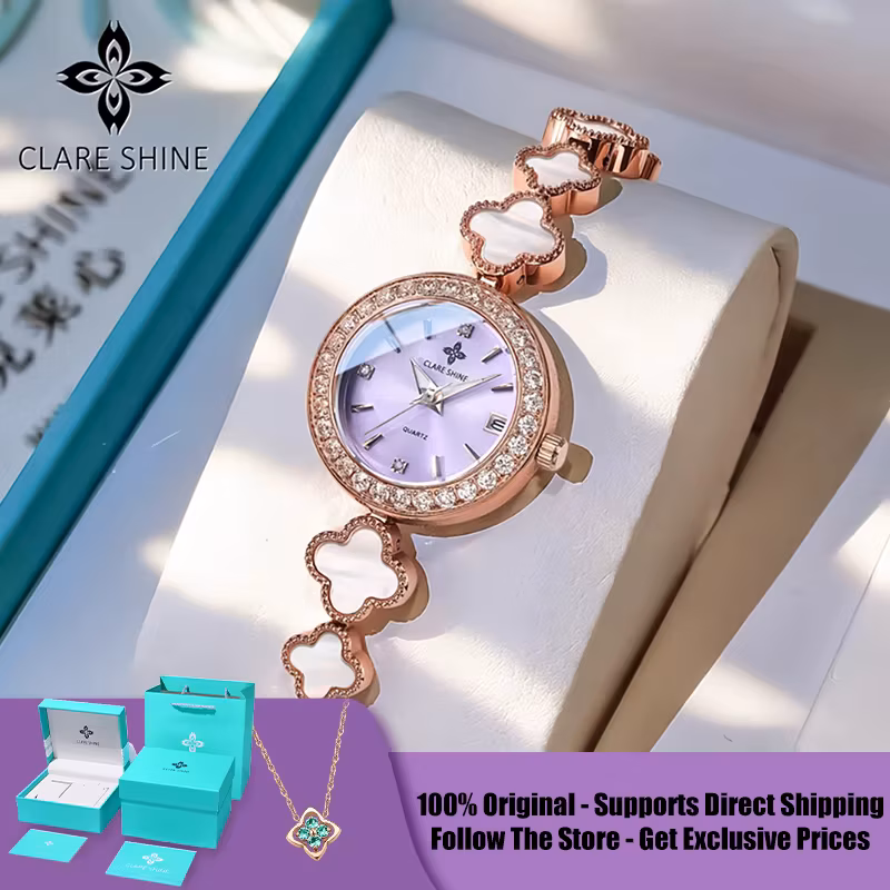 Clare Shine 7701 Lucky series small lucky four-leaf clover quartz women's watch with diamond bezel imported movement